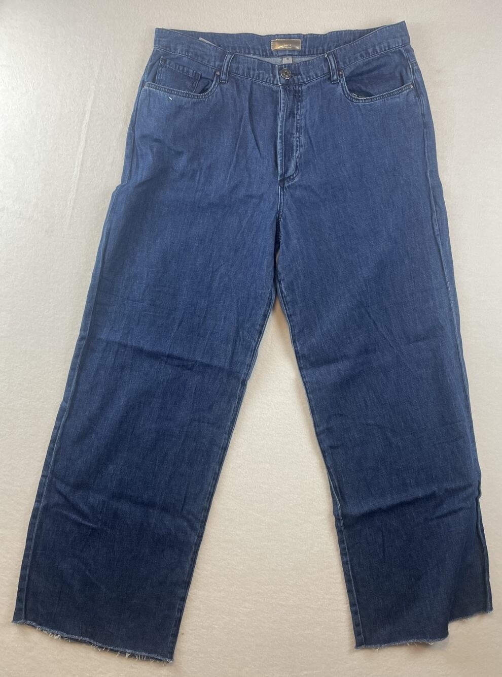 KUT From the Kloth Maggie Womens Sz 16 Wide Drape Leg Jeans Dark Wash RAW HEM